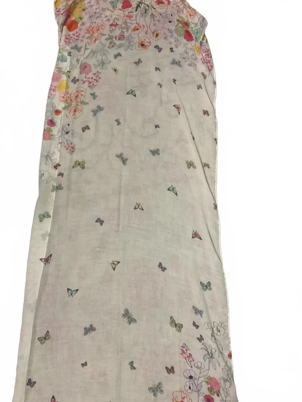 Lightweight Floral and Butterfly Print Shaw/Wrap